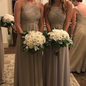 Levkoff bridesmaid nude beige tan maxi dress